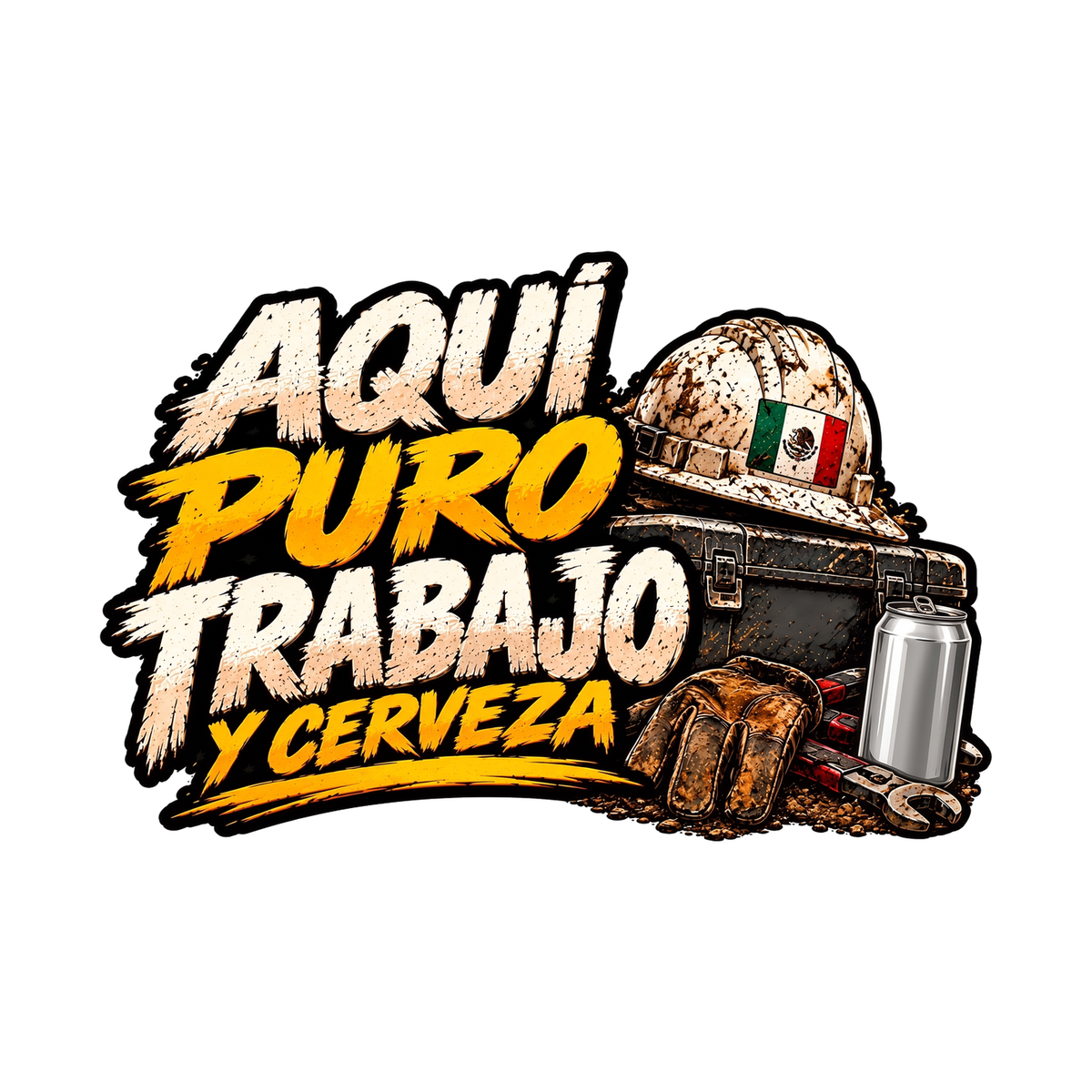 Aqui Puro Trabajo Y Cerveza - hard hat decal