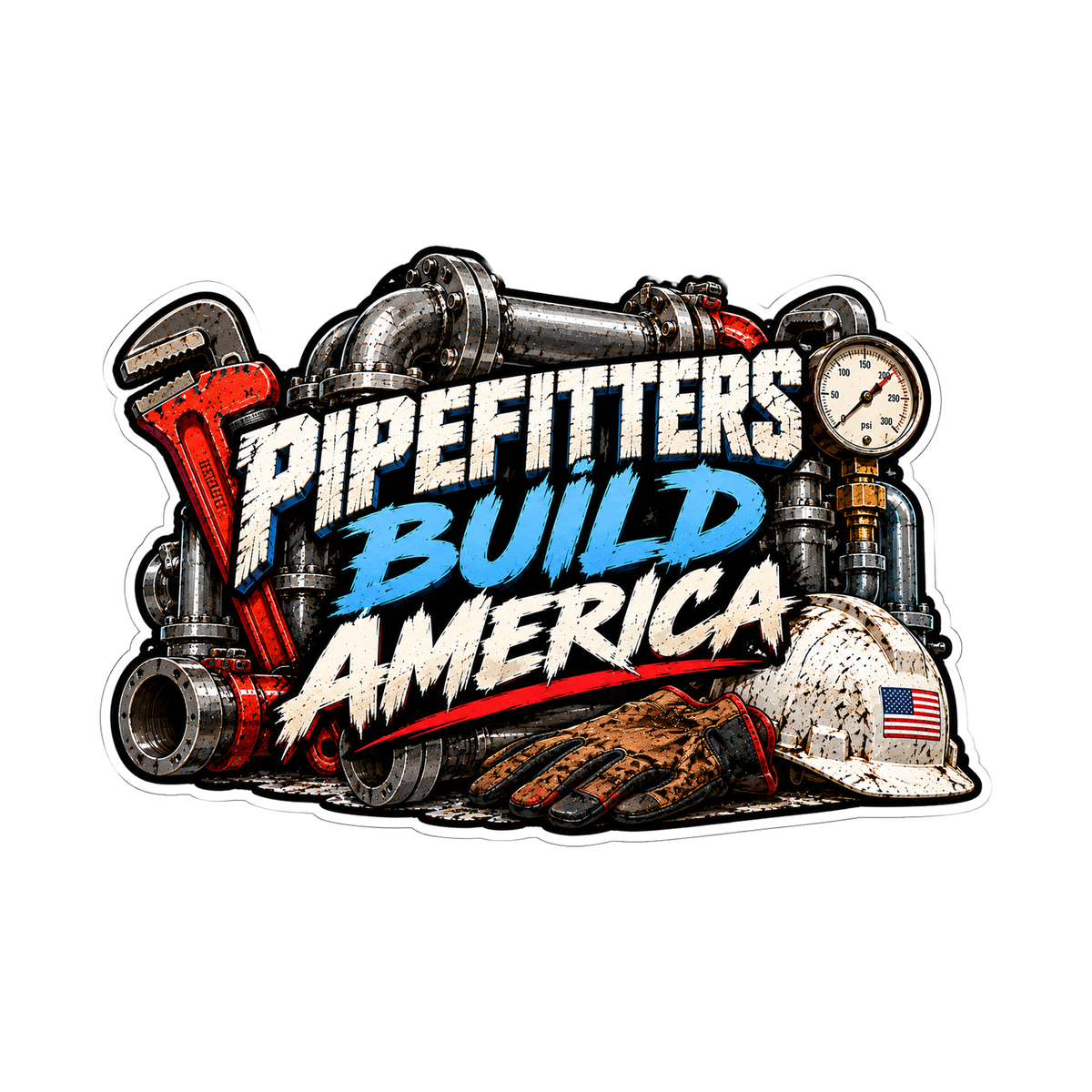 Pipefitters Build America Decal - hard hat decal
