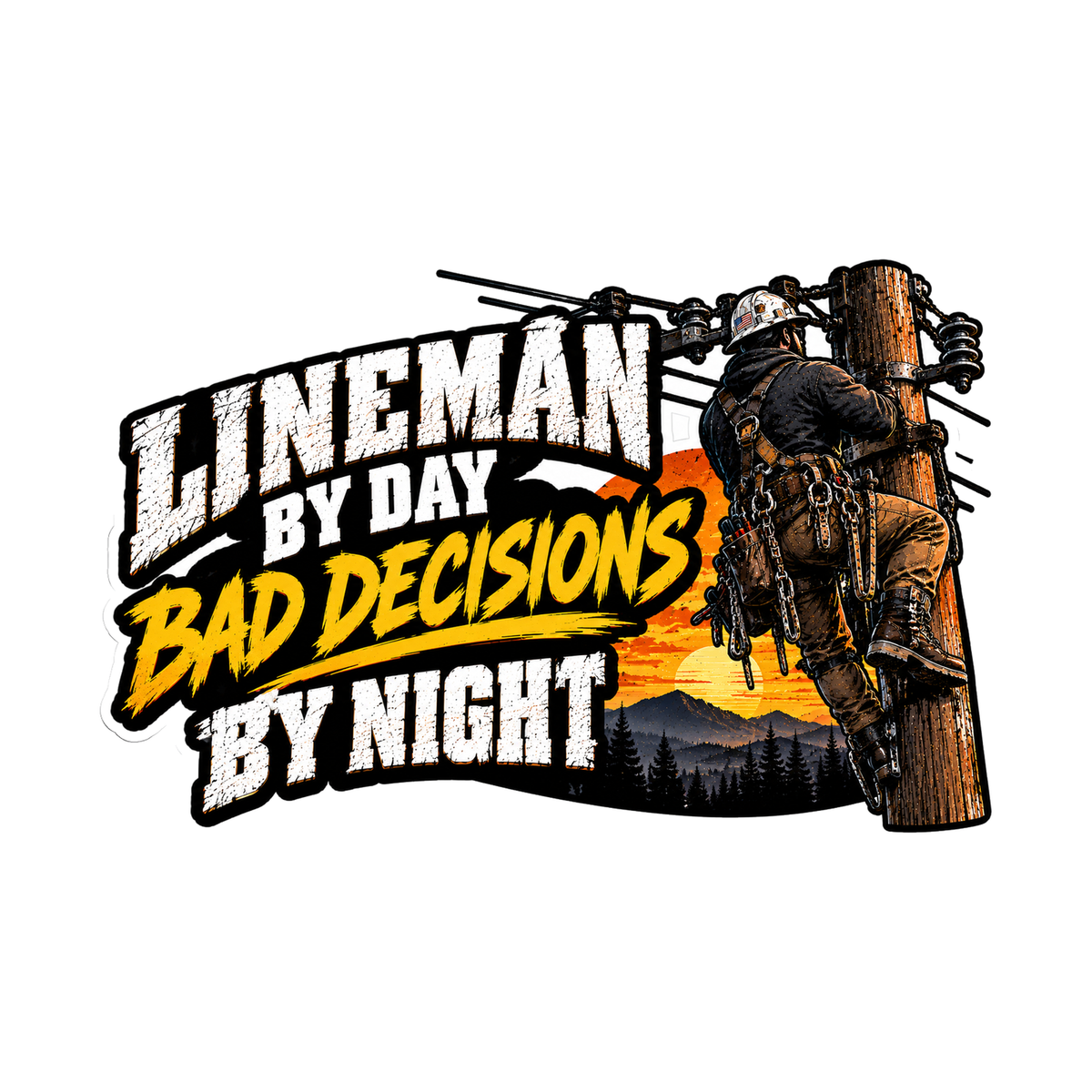 Lineman By Day Decal - hard hat decal